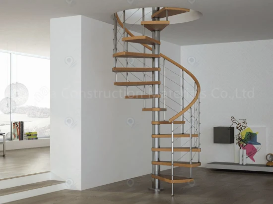 Элегантный стиль, стрингер из нержавеющей стали, изогнутая лестница, используемая винтовая лестница, дубовая ступенька лестницы